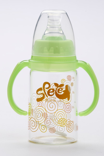 施貝樂標口弧形帶柄綠色玻璃奶瓶120ml