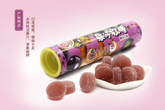 熊出沒(méi)75g圓筒果汁軟糖黑加侖味
