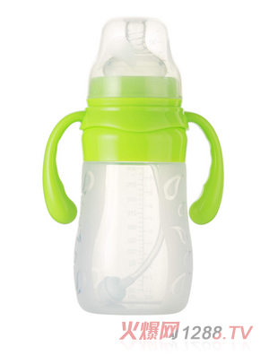 孩兒寶綠色寬口自動硅膠奶瓶300ml