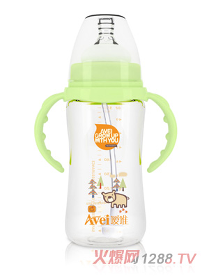 噯唯寬口徑帶柄自動(dòng)PP奶瓶（300ml)