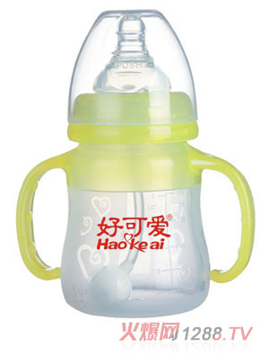 好可愛雙柄自動吸管寬口弧形硅膠奶瓶50ml