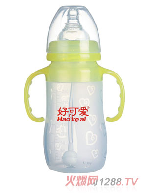 好可愛雙柄自動吸管寬口弧形硅膠奶瓶240ml