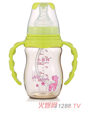 小孩國初生標(biāo)口弧形自動PPSU奶瓶 綠色150ML